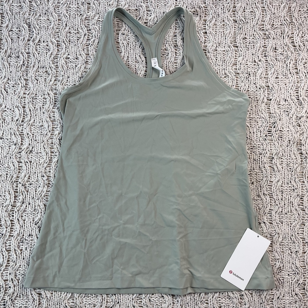 Lululemon Cool Racerback Tank *Nulu Top Womens 18 Sage Green Cut Hip Length NWT